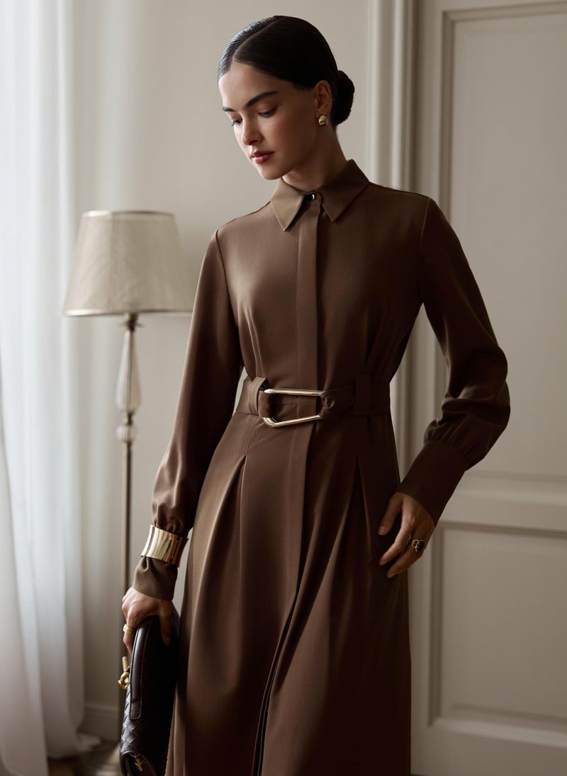 Lichi Midi dress with waist pleats and wide belt - Image 4