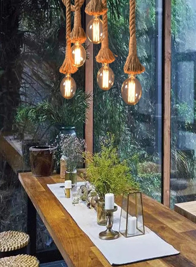 Lexton Bamboo Rope Pendant Light | Antique Retro Loft Island Hanging Light Pendant Lamp | Ceiling Light Hanging for Bar, Restaurant, Living Room and Home Decoration (Bulb Not Included) Pack of 1 - Image 1