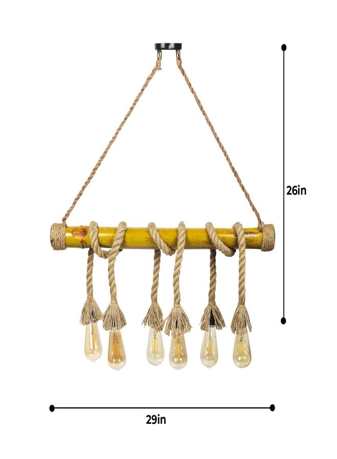 Lexton Bamboo Rope Pendant Light | Antique Retro Loft Island Hanging Light Pendant Lamp | Ceiling Light Hanging for Bar, Restaurant, Living Room and Home Decoration (Bulb Not Included) Pack of 1 - Image 3