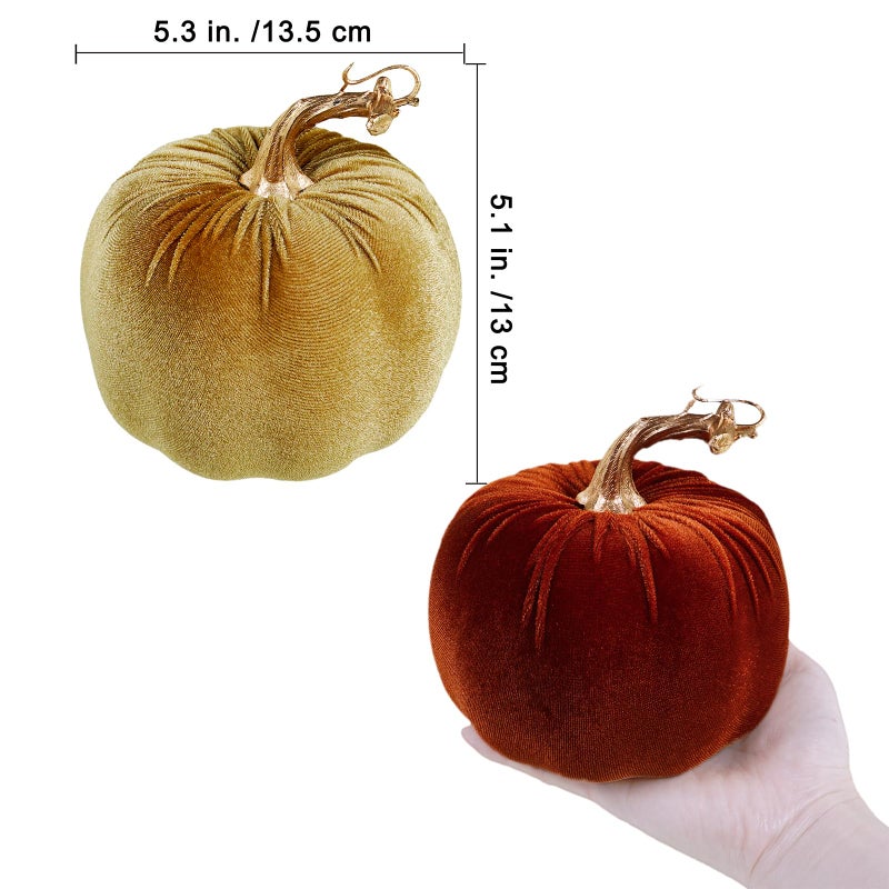 Winlyn 4 Pcs Assorted Faux Rustic Harvest Velvet Pumpkins Decorative Fabric Pumpkins Foam Pumpkins in Rust Gold Olive Gray 5"" for Farmhouse Fall Wedding Thanksgiving Halloween Table Centerpiece D?cor - Image 2