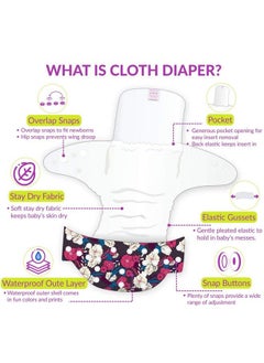 BEMBIKA Floral Polyester Adjustable Sizes With 5 Layer Bamboo Charcoal Insert Washable Reusable Cloth Diaper  - Image 5
