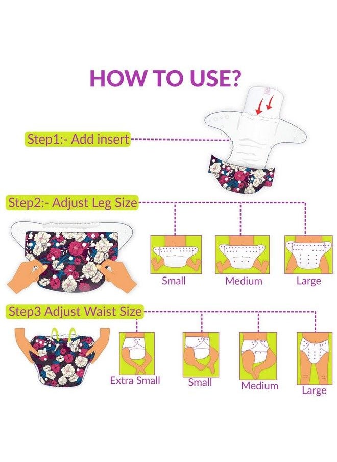 BEMBIKA - Floral Polyester Adjustable Sizes With 5 Layer Bamboo Charcoal Insert Washable Reusable Cloth Diaper - Image 1