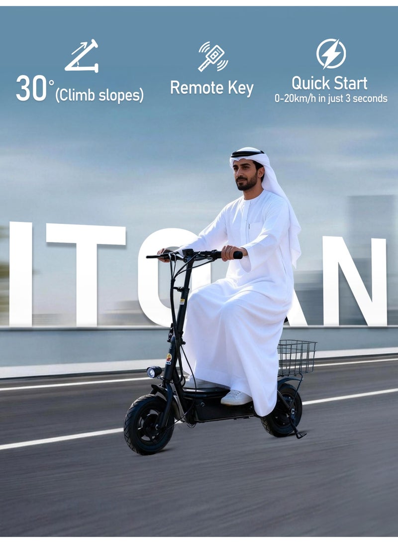 ITQAN RASEEL Foldable E Scooter、E-Bike (with Basket) | 30km Extended Range | 350W Grade A+ Motor | 36V 12Ah Battery | Max Speed ​​25 km/h | 120kg Load Capacity | Digital Display & LED Lighting | Portable E-Bike/Scooter Ideal for Daily Commuting - Image 3