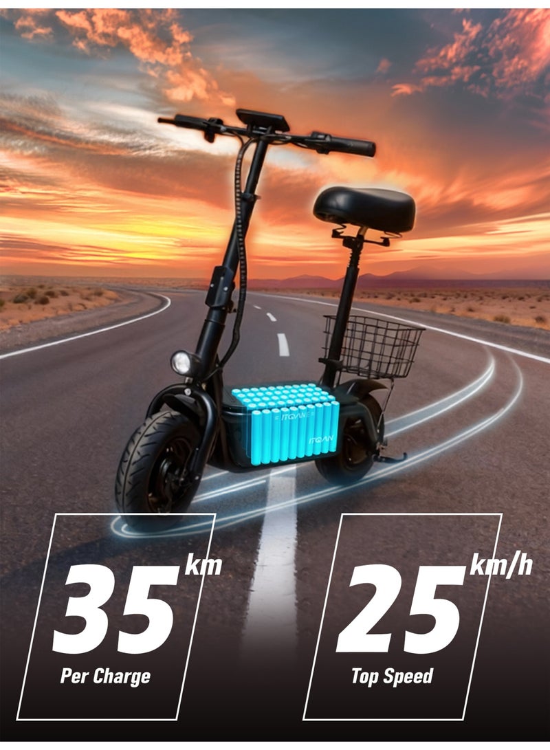 ITQAN RASEEL Foldable E Scooter、E-Bike (with Basket) | 30km Extended Range | 350W Grade A+ Motor | 36V 12Ah Battery | Max Speed ​​25 km/h | 120kg Load Capacity | Digital Display & LED Lighting | Portable E-Bike/Scooter Ideal for Daily Commuting - Image 5