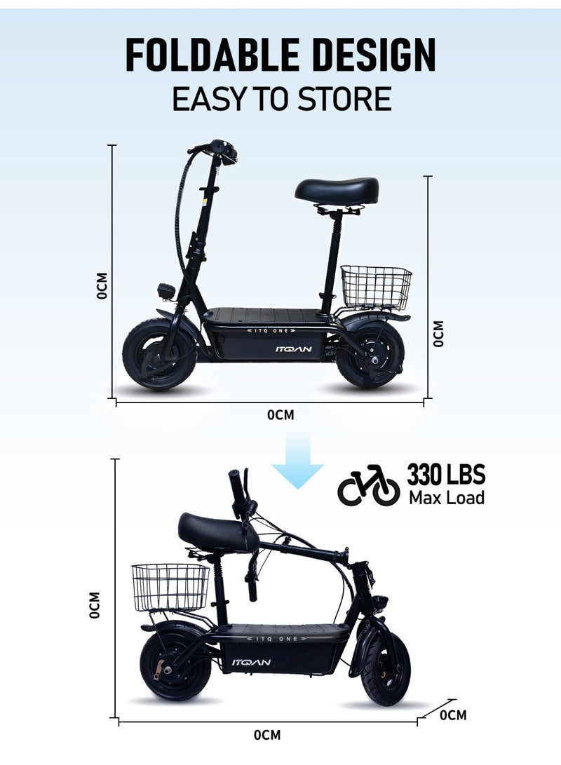 ITQAN RASEEL Foldable E Scooter、E-Bike (with Basket) | 30km Extended Range | 350W Grade A+ Motor | 36V 12Ah Battery | Max Speed ​​25 km/h | 120kg Load Capacity | Digital Display & LED Lighting | Portable E-Bike/Scooter Ideal for Daily Commuting - Image 4