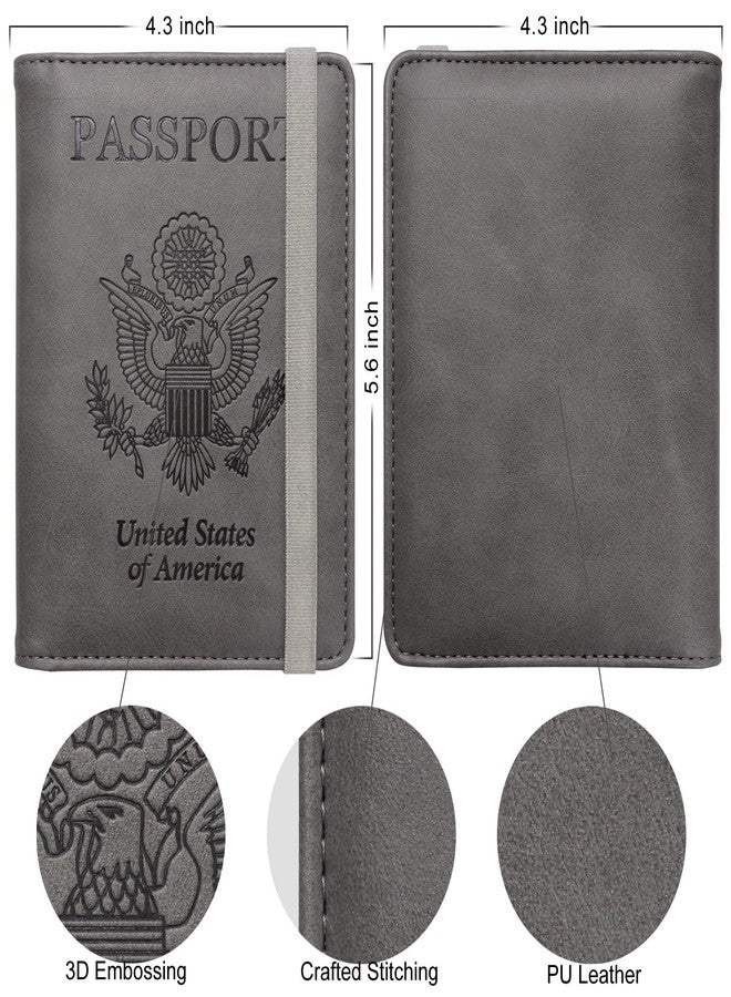 وول نيو محفظة سفر WALNEW تجمع بين حامل جواز السفر وحامل بطاقة اللقاح، مصنوعة من جلد البولي يوريثان المقاوم لتقنية RFID، مع فتحة لحماية بطاقة اللقاح، لون رمادي. - Image 4