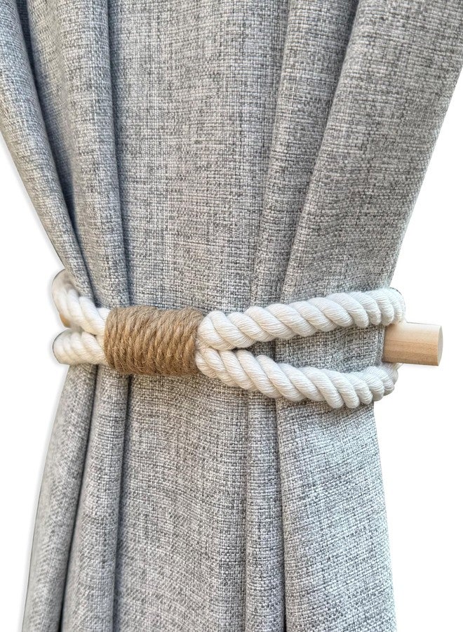 warmtone Curtain Tiebacks Rustic Holdbacks for Drapes, Farmhouse Tie Backs for Curtains, Cotton Jute Rope with Wood Club, Natural Boho Decor Shabby Chic Drapery Holder, Pack-2 - Image 5