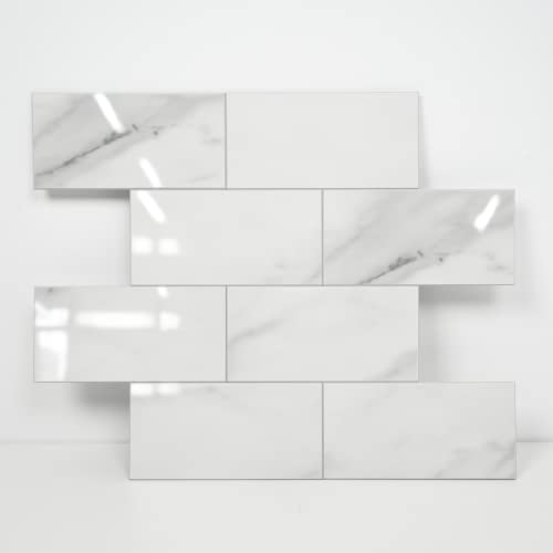 COLAMO Luxury 10-Sheet Peel and Stick Backsplash,Self Adhesive Faux Stone 12”x12” White Subway Tile for Kitchen,Glossy Waterproof Carrara Brick Marble Look,Stick on Accent Wall for Bathroom,Bedroom - Image 1