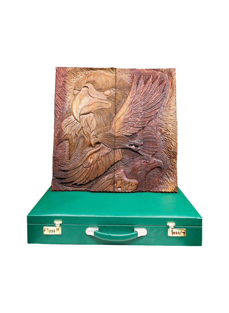 Handcrafted Walnut Wood Backgammon Set with Green Leather Case - Image 4