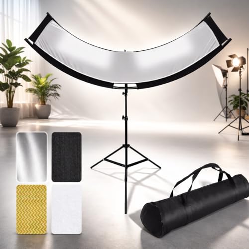 MCCKLE Clamshell Light Reflector Diffuser with Stand and Carrying Bag, 70"x24"/180x60cm Arclight Curved Lighting Reflector for Photo Studio Photography with White/Gold/Silver/Black Colors by MCCKLE - Image 1