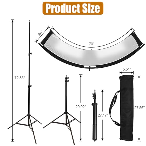 MCCKLE Clamshell Light Reflector Diffuser with Stand and Carrying Bag, 70"x24"/180x60cm Arclight Curved Lighting Reflector for Photo Studio Photography with White/Gold/Silver/Black Colors by MCCKLE - Image 3