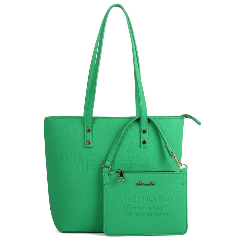 Chinllo Tote Bag for Women, Medium Top Handle Handbags Purse Set with Clutch Bag (D.Green) - Image 1