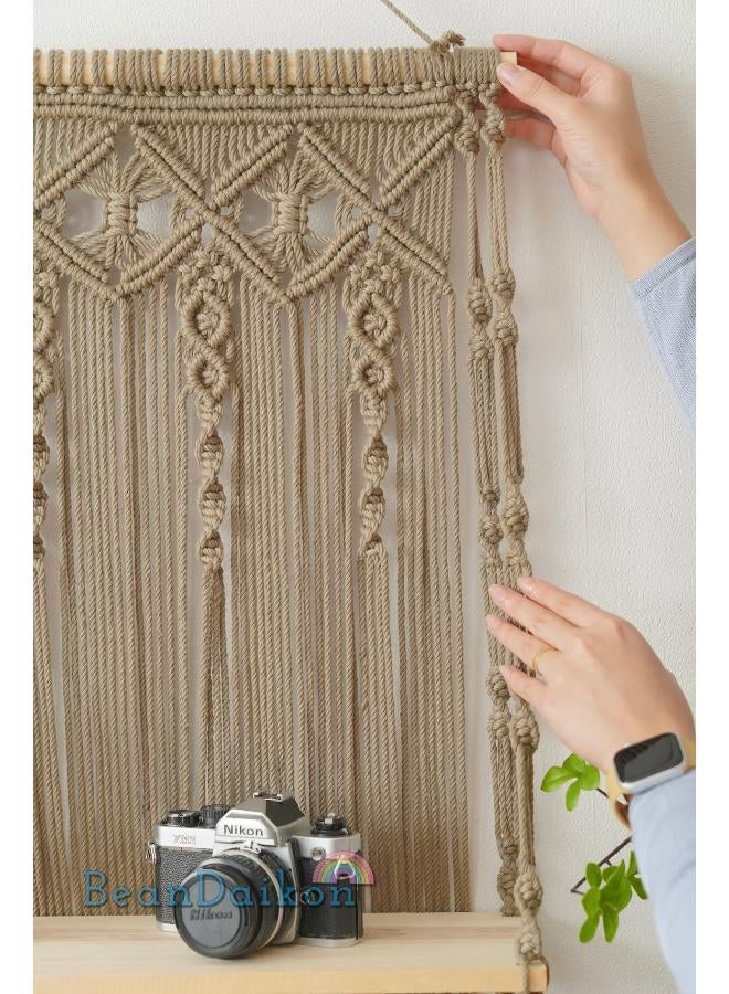 انتيكيانو رف معلق على الحائط بخيوط مكرمية.. ديكور حائط بوهيمي لغرفة النوم - فن جداري من حبل مكرمية منسوج كديكور لرف - Image 2