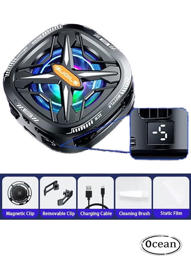 Ocean Phone Cooler for Gaming Magnetic Back Clip, Dual Purpose Phone Cooling Fan, Digital Display Temperature, Gaming Semiconductor Cooling for Universal iPhone/Android Smartphone/ iPad  - Image 1