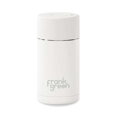 frank green - Ceramic Reusable Cup - Travel Coffee Mug, Stainless Steel Coffee Cup, Insulated Tumbler - Push Button Lid - 12oz - Cloud - Image 1
