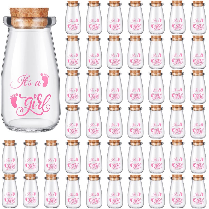 Sieral Sieral 48 Pcs 34 oz Small Glass Bottles Favor Jars with Cork Lids Baby Shower Decorative Milk Jar for Party Candy Decorations Souvenirs Its a Girl 