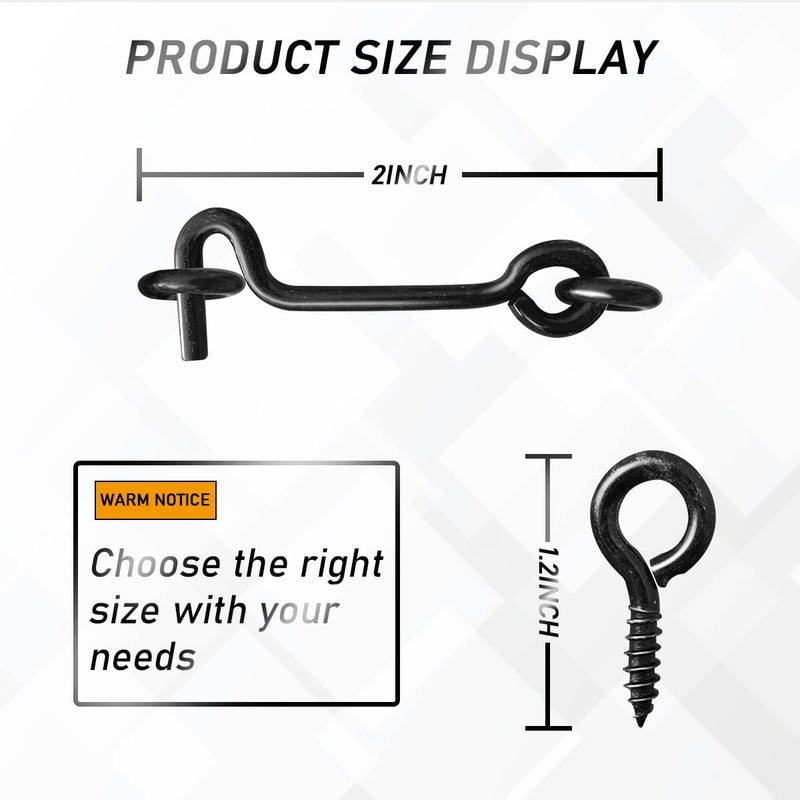 Sdstone Cabin Swivel Hook and Eye Latch for Gate, Door, Window - Carbon Steel, 2 inch, 5 Pack with Mounting Screws - Image 3