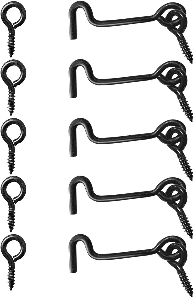 Sdstone Cabin Swivel Hook and Eye Latch for Gate, Door, Window - Carbon Steel, 2 inch, 5 Pack with Mounting Screws - Image 1
