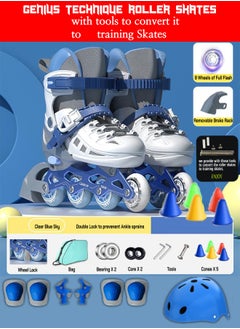 Draxon Roller Skates For Kids Adjustable With Light Up Wheels And Tools To Convert It To Training Skates Fun Illuminating For Boys Girls Rollerskates For Kids Beginners, Suitable For Indoor Outdoor (Model-309-Blue )  - Image 3