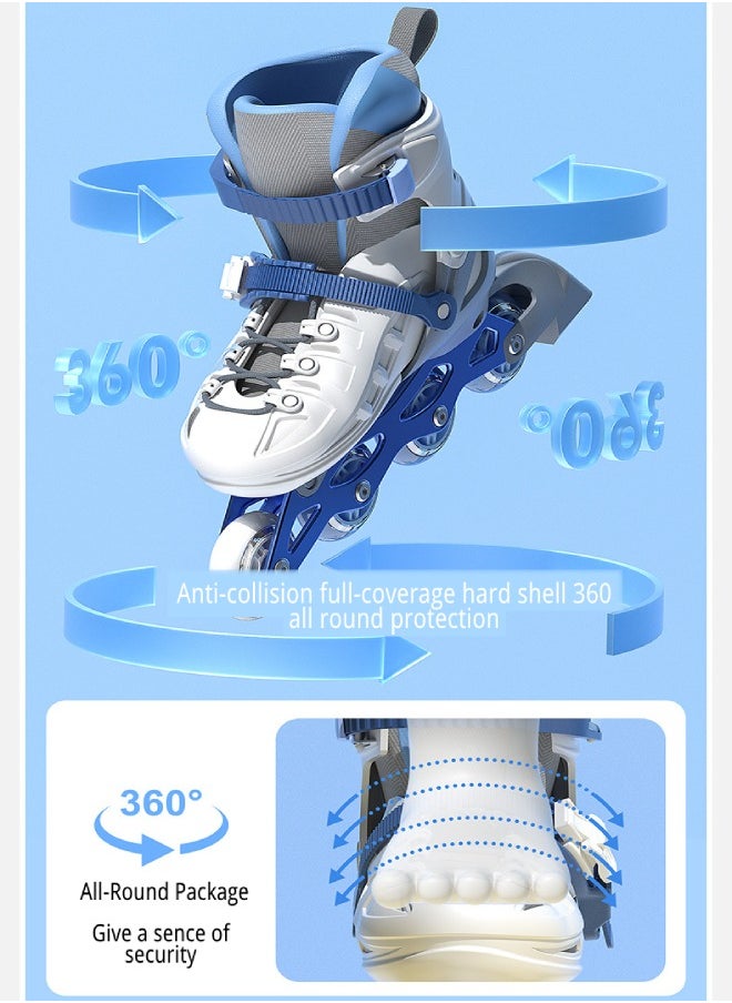 Draxon - Roller Skates For Kids Adjustable With Light Up Wheels And Tools To Convert It To Training Skates Fun Illuminating For Boys Girls Rollerskates For Kids Beginners, Suitable For Indoor Outdoor (Model-309-Blue ) - Image 1