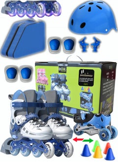 Draxon Roller Skates For Kids Adjustable With Light Up Wheels And Tools To Convert It To Training Skates Fun Illuminating For Boys Girls Rollerskates For Kids Beginners, Suitable For Indoor Outdoor (Model-309-Blue )  - Image 2
