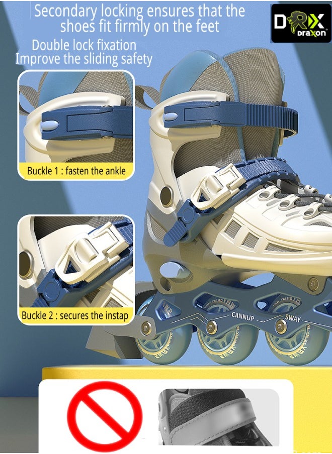 Draxon - Roller Skates For Kids Adjustable With Light Up Wheels And Tools To Convert It To Training Skates Fun Illuminating For Boys Girls Rollerskates For Kids Beginners, Suitable For Indoor Outdoor (Model-309-Blue ) - Image 1