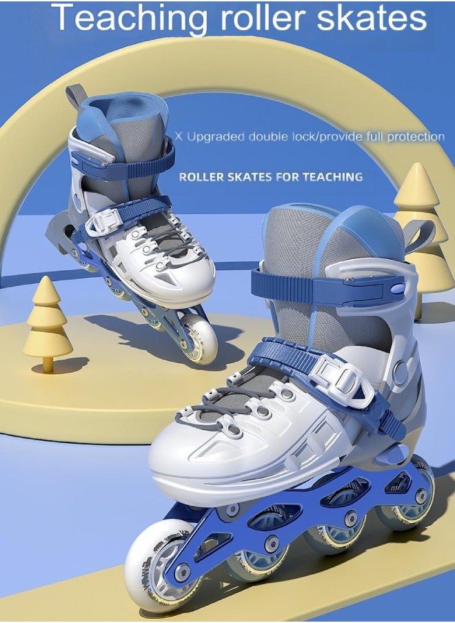 Draxon - Roller Skates For Kids Adjustable With Light Up Wheels And Tools To Convert It To Training Skates Fun Illuminating For Boys Girls Rollerskates For Kids Beginners, Suitable For Indoor Outdoor (Model-309-Blue ) - Image 1