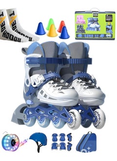 Draxon Roller Skates For Kids Adjustable With Light Up Wheels And Tools To Convert It To Training Skates Fun Illuminating For Boys Girls Rollerskates For Kids Beginners, Suitable For Indoor Outdoor (Model-309-Blue )  - Image 1