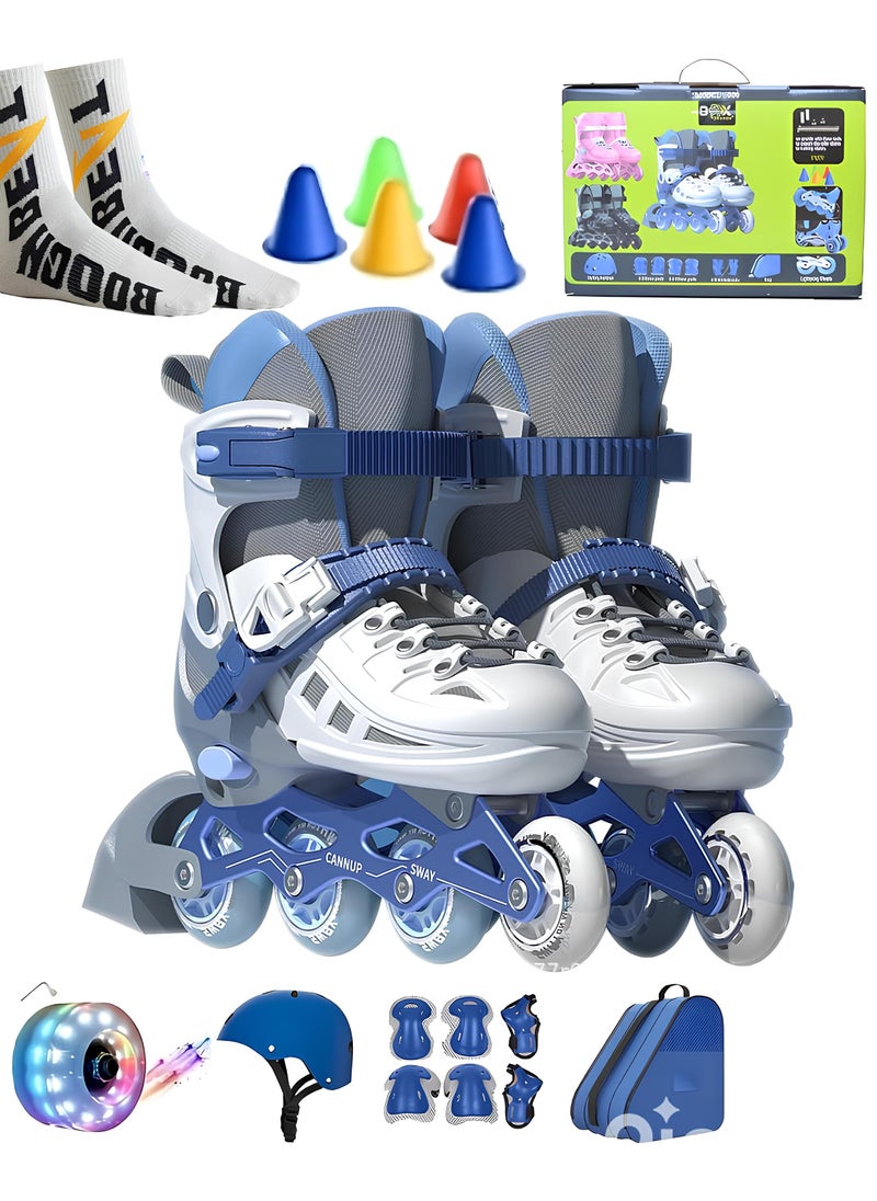 Draxon - Roller Skates For Kids Adjustable With Light Up Wheels And Tools To Convert It To Training Skates Fun Illuminating For Boys Girls Rollerskates For Kids Beginners, Suitable For Indoor Outdoor (Model-309-Blue ) - Image 1