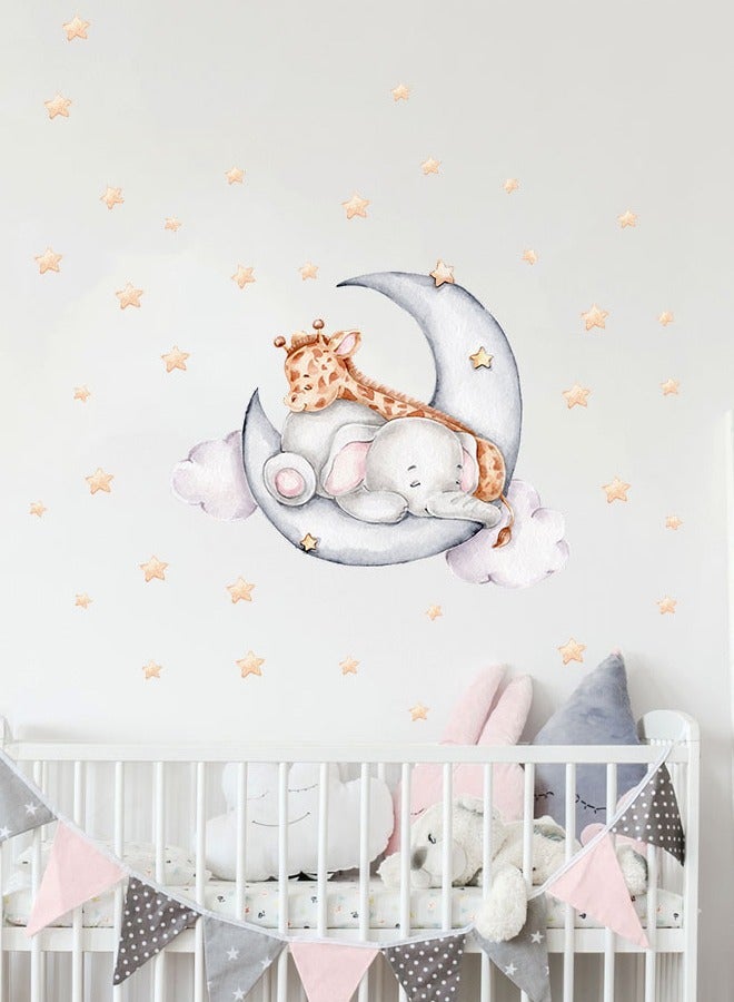 كارتون فيل كرتوني زرافة زرافة نجوم قمر ليلة سعيدة روضة أطفال ملصقات حائط لتجميل حائط غرفة نوم الأطفال في رمضان - Image 3