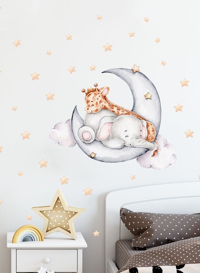 كارتون فيل كرتوني زرافة زرافة نجوم قمر ليلة سعيدة روضة أطفال ملصقات حائط لتجميل حائط غرفة نوم الأطفال في رمضان - Image 4