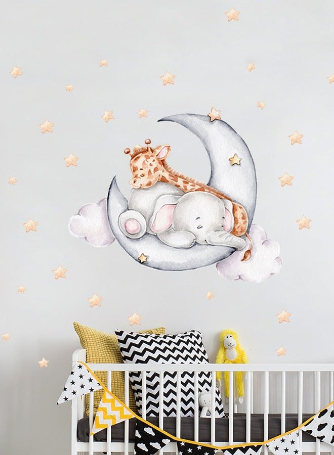 كارتون فيل كرتوني زرافة زرافة نجوم قمر ليلة سعيدة روضة أطفال ملصقات حائط لتجميل حائط غرفة نوم الأطفال في رمضان - Image 5