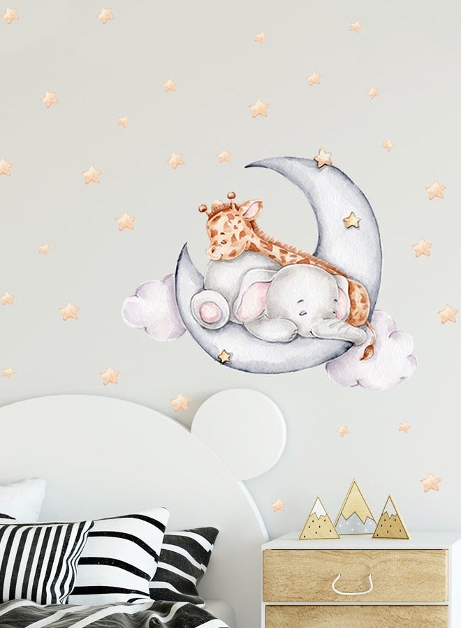 كارتون فيل كرتوني زرافة زرافة نجوم قمر ليلة سعيدة روضة أطفال ملصقات حائط لتجميل حائط غرفة نوم الأطفال في رمضان - Image 2