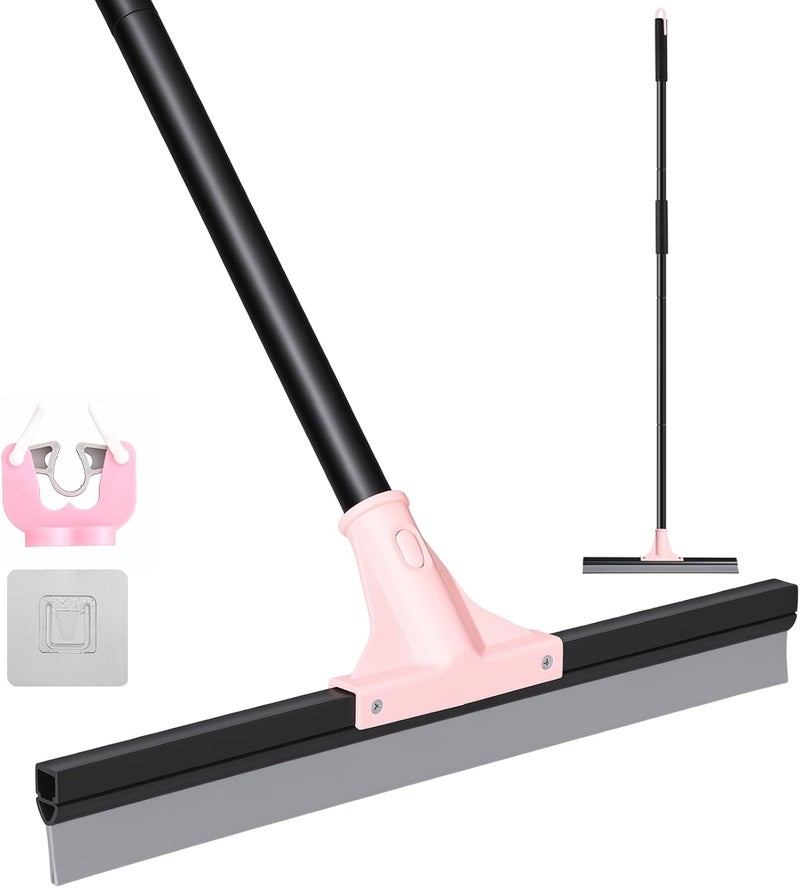 wlich Floor Squeegee Heavy Duty, 17 Inch Large Floor Squeegee Broom with 60 Inch Long Handle, Scraper Rubber Broom for Garage, Tile, Deck, Bathroom, Window, Glass - Image 1