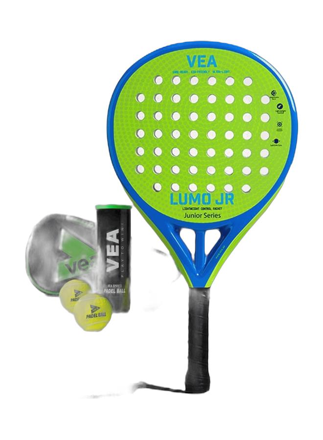 VEA LUMO JR Junior Padel Racket Bundle – Neon Lime Green | Includes 1 Racket and 1 Tube of VEA Padel Balls | 50% Carbon 50% Fiberglass Frame | Soft EVA Core | Lightweight 320g | Glossy Finish Bundle - Image 1