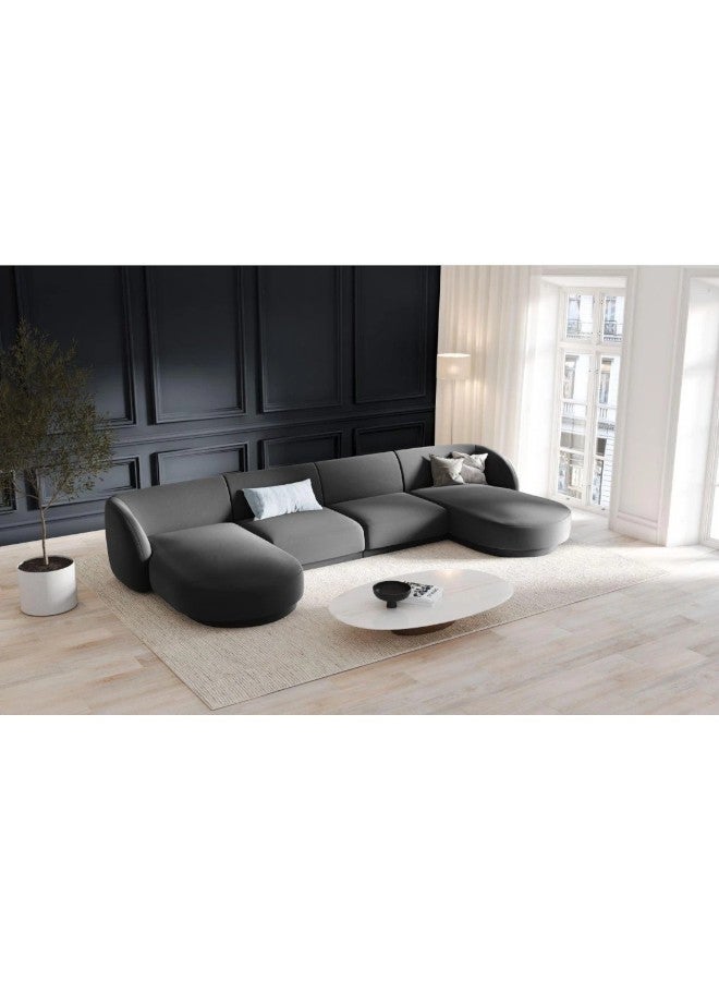 هوم جويز كنبة زاوية بلسش رويال خشب سويدي - مخمل- تصميم على شكل حرف U - أسود - Image 1