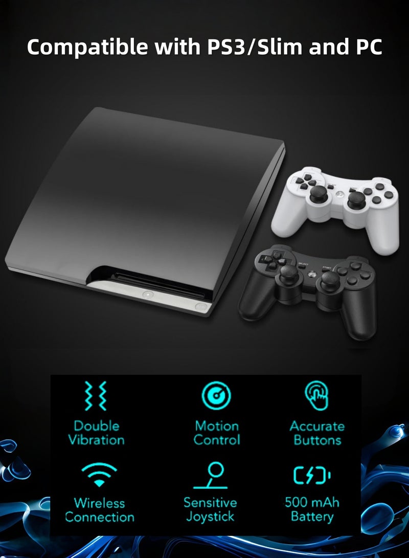 CoolRabbie Replacement Gaming Pad for PS3 Controller,2 Pack Wireless Controllers for PlayStation 3,Slim,Pro,Dual Shock Remote Control with 6-Axis Motion,Bluetooth Gamepad with 500mAh Battery,Cheap Ideal Gift, Black White - Image 2