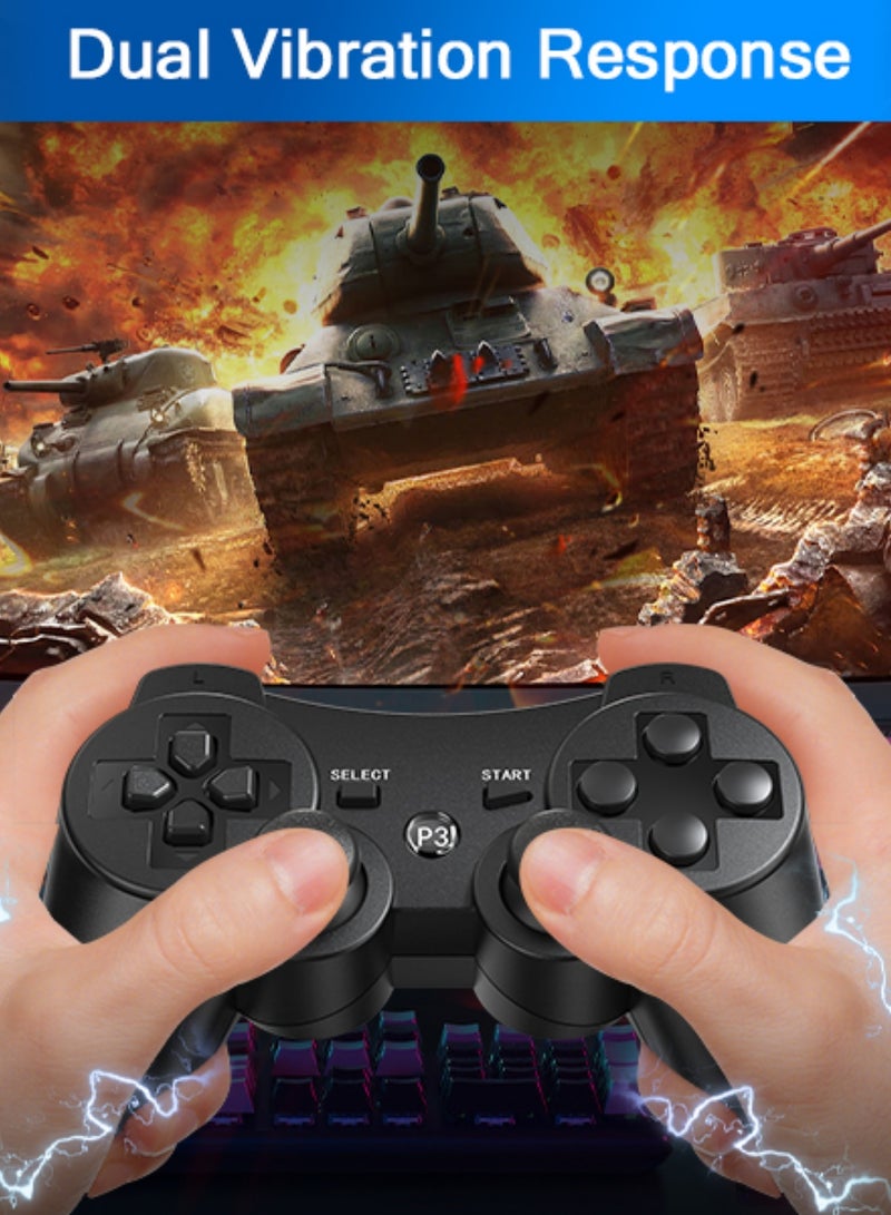 CoolRabbie Replacement Gaming Pad for PS3 Controller,2 Pack Wireless Controllers for PlayStation 3,Slim,Pro,Dual Shock Remote Control with 6-Axis Motion,Bluetooth Gamepad with 500mAh Battery,Cheap Ideal Gift, Black White - Image 4