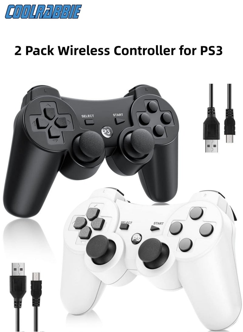 CoolRabbie Replacement Gaming Pad for PS3 Controller,2 Pack Wireless Controllers for PlayStation 3,Slim,Pro,Dual Shock Remote Control with 6-Axis Motion,Bluetooth Gamepad with 500mAh Battery,Cheap Ideal Gift, Black White - Image 1