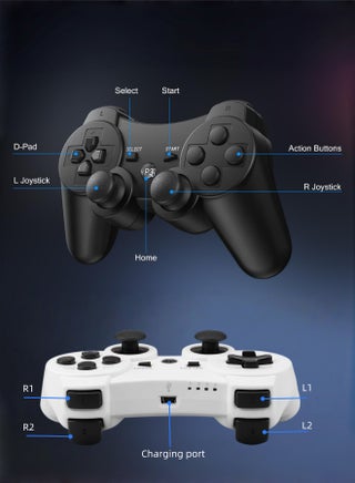 Replacement Gaming Pad for PS3 Controller,2 Pack Wireless Controllers for PlayStation 3,Slim,Pro,Dual Shock Remote Control with 6-Axis Motion,Bluetooth Gamepad with 500mAh Battery,Cheap Ideal Gift, Black White - view 3