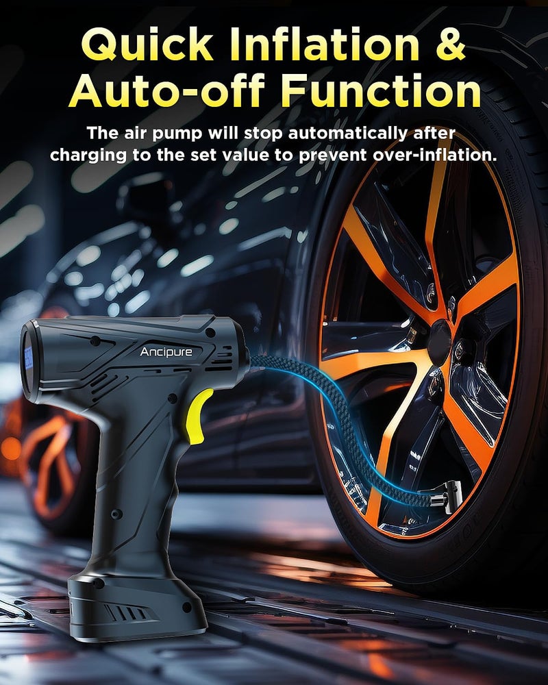 Ancipure Tyre Inflator Air Compressor with 6000mAh Battery and LED Light - Image 3