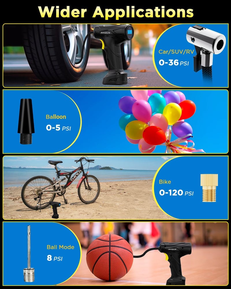 Ancipure Tyre Inflator Air Compressor with 6000mAh Battery and LED Light - Image 5