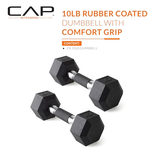 CAP Barbell 10 LB Rubber Coated Hex Dumbbell Hand Weight with Padded Grip - Pair | Comfort Grip - Image 2