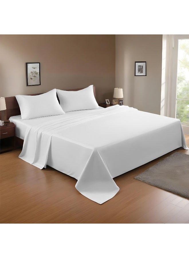 Rest 3-Piece White Plush 200x220  Flat Bedsheet Set Includes 1 Deep Pocket Flat Bedsheet and 2 Pillow Covers, Breathable and Machine Washable  - Image 1
