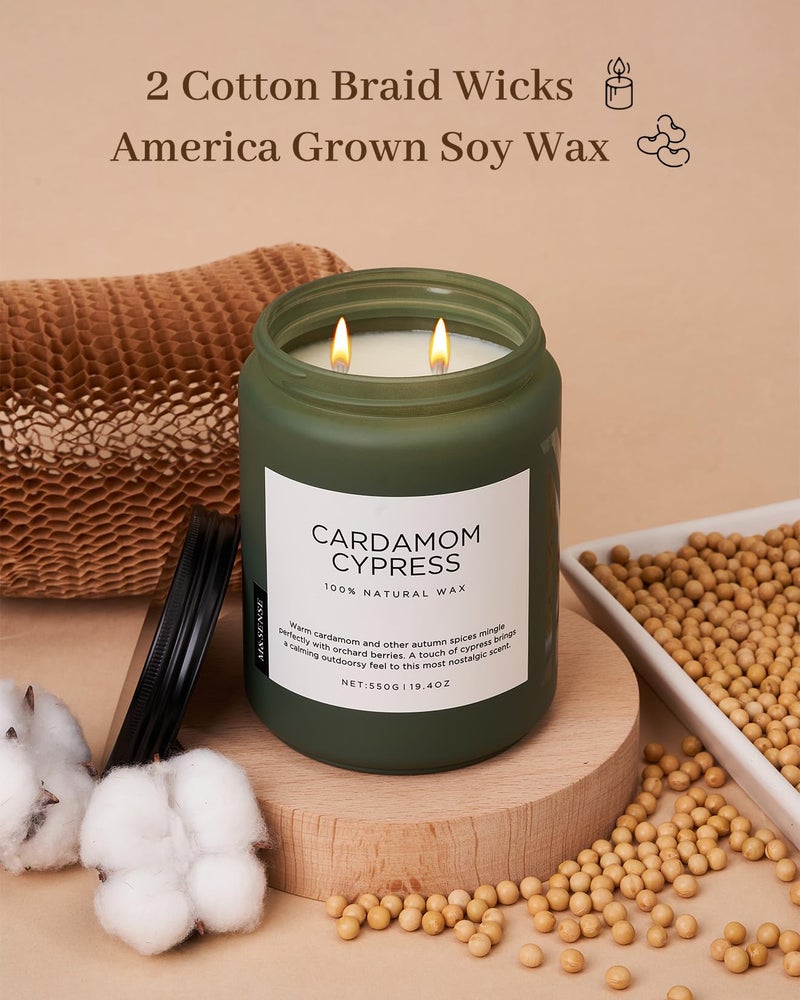 M&Sense Spice Cardamom Cypress Large Soy Candles For Home Scented 2 Wick Large Soy Natural Candles 19.4Oz 110 Hours Long Lasting Slow Burning  Christmas Holiday Woody Scented Winter Gifts - Image 3