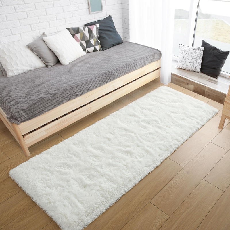 Tepook Soft Runner Rugs for Bedroom 2x6 ft with Rubber Backing  Cream Fluffy Rugs for Living Room  Shag Bedside Rug Fuzzy Plush Carpet for Room  Area Rug for Dorm Nursery Hallway Indoor Home Decor - Image 1