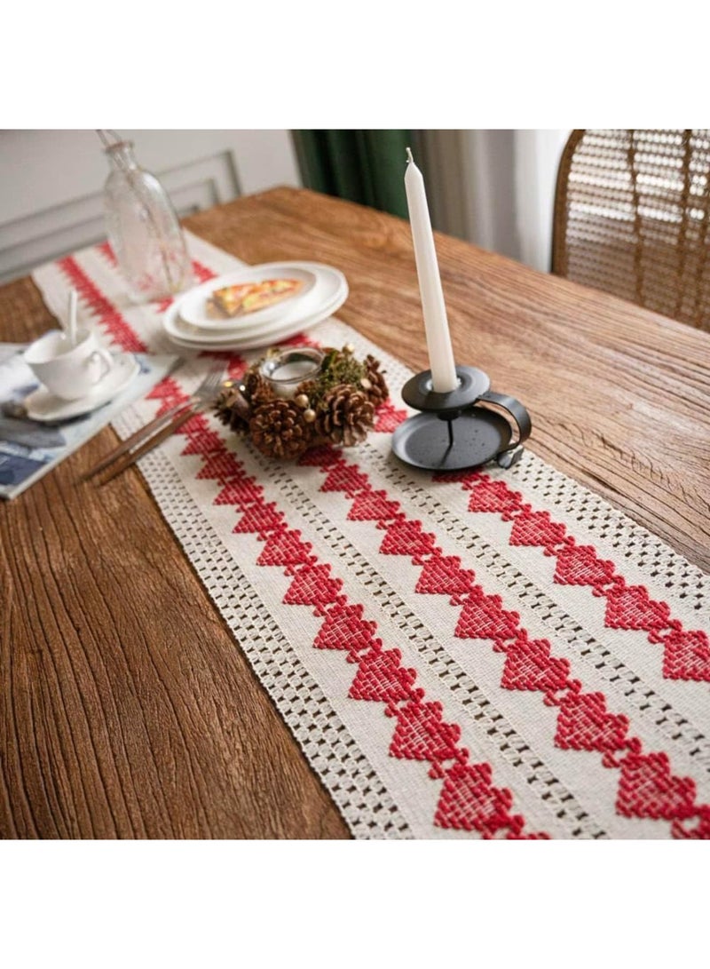 Luckam Boho Table Runner, Rustic Burlap Cotton Woven Design with Braided Heart Pattern and Tassels for Farmhouse Kitchen, Dining, Wedding and Holiday Decor, for Home and Party Decor, 12x72 Inches - Image 4