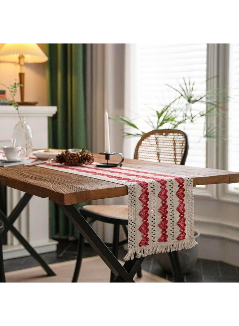 Luckam Boho Table Runner, Rustic Burlap Cotton Woven Design with Braided Heart Pattern and Tassels for Farmhouse Kitchen, Dining, Wedding and Holiday Decor, for Home and Party Decor, 12x72 Inches - Image 5