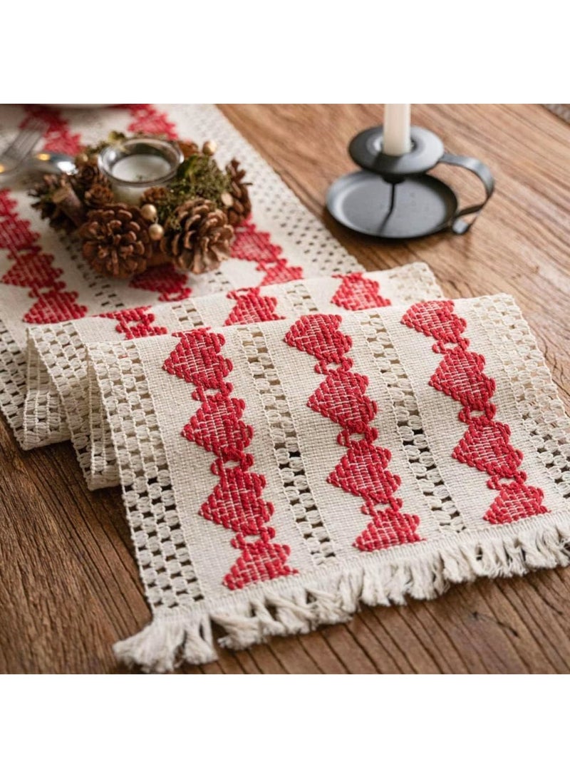 Luckam Boho Table Runner, Rustic Burlap Cotton Woven Design with Braided Heart Pattern and Tassels for Farmhouse Kitchen, Dining, Wedding and Holiday Decor, for Home and Party Decor, 12x72 Inches - Image 3