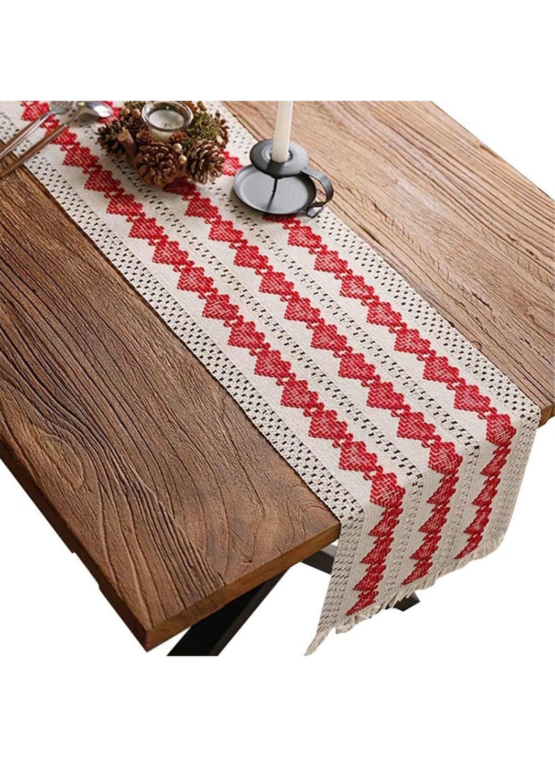 Luckam Boho Table Runner, Rustic Burlap Cotton Woven Design with Braided Heart Pattern and Tassels for Farmhouse Kitchen, Dining, Wedding and Holiday Decor, for Home and Party Decor, 12x72 Inches - Image 1